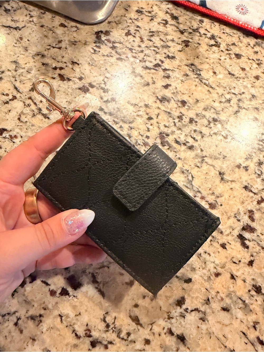 Black Quilted Card Holder Keychain